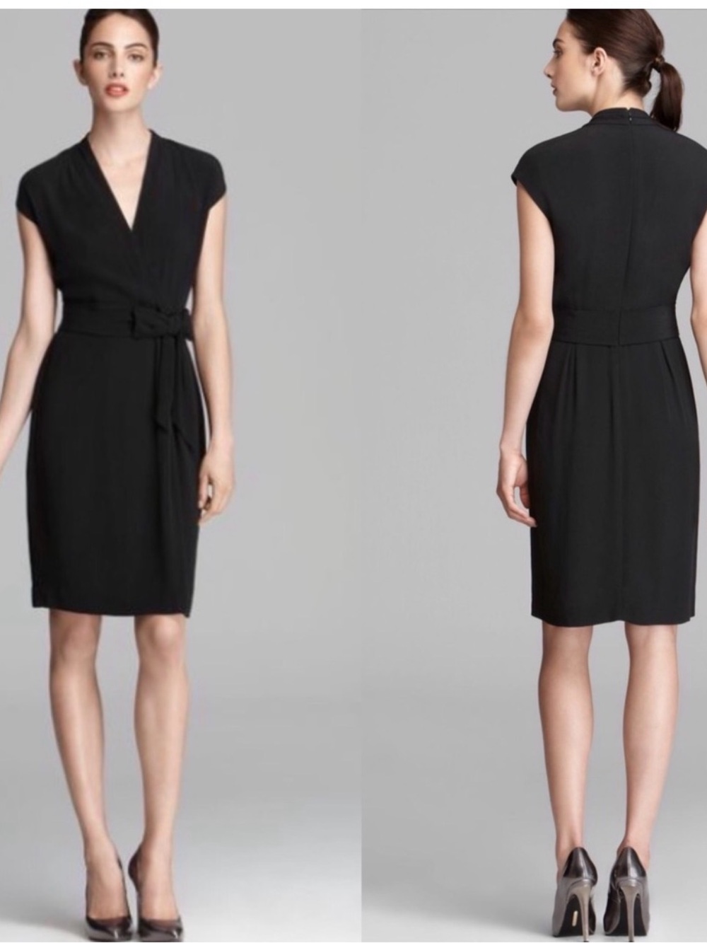 kate spade Black Cap-Sleeve Wrap Midi Dress